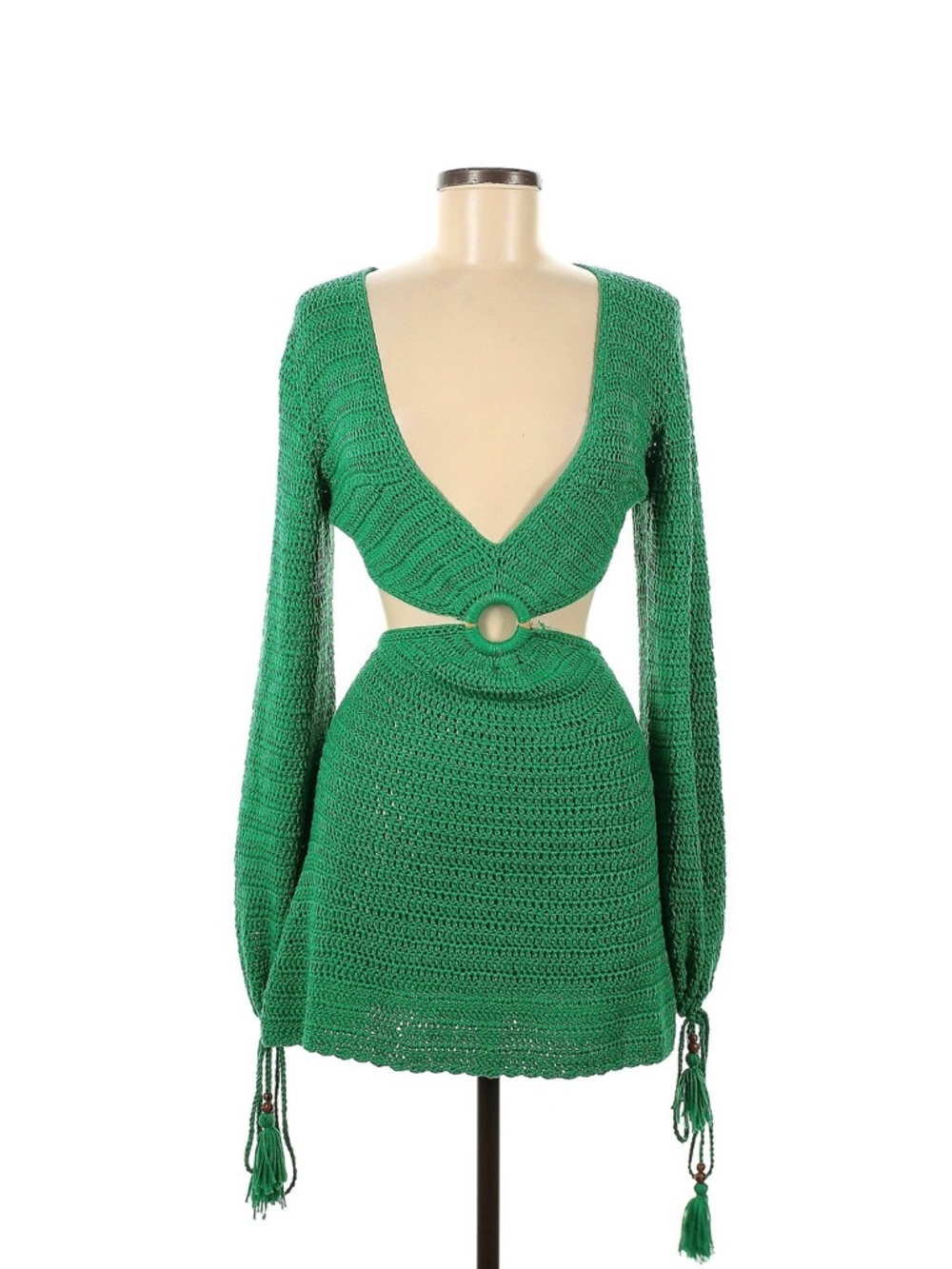 Beginning Boutique Emerald Green Crochet Cutout Mini Dress